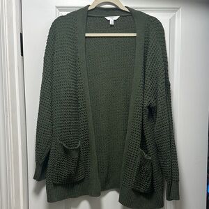 Time and Tru Olive Green Open-Front Chunky Cardigan